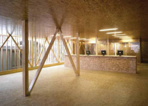 reception area of a sawmill with timber pillars