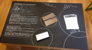 zinc panel on a blackboard table top with text