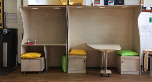 timber booths for schoolchildren to work in