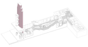 Axonometric drawing of new works completed a the Glasgow Film Theatre
